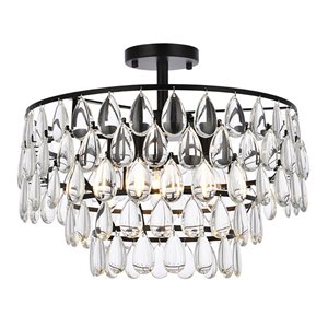Elegant Lighting Mila 18&quot Iron and Crystal Flush Mount in Black
