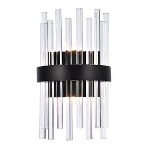 Elegant Lighting Dallas 8&quot Iron and Crystal Bath Sconce in Black