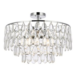 Elegant Lighting Mila 20&quot Iron and Crystal Flush Mount in Chrome