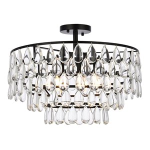 Elegant Lighting Mila 20&quot Iron and Crystal Flush Mount in Black