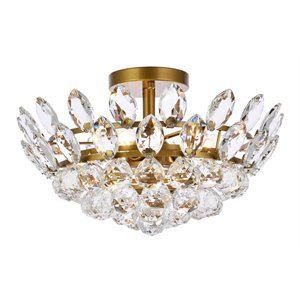 Elegant Lighting Emilia 16&quot Iron and Crystal Flush Mount in Brass