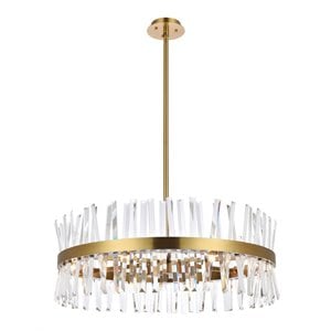 Elegant Lighting Serephina 32&quot Round Iron Crystal Chandelier Light in Satin Gold