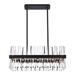 Elegant Lighting Serephina 30&quot Rectangle Iron Crystal Chandelier Light in Black