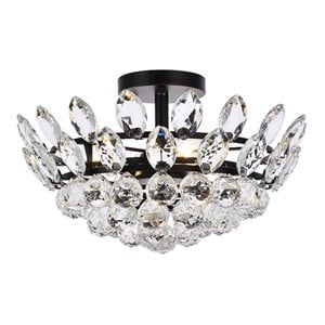 Elegant Lighting Emilia 16&quot Iron and Crystal Flush Mount in Black