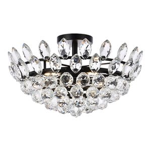 Elegant Lighting Emilia 18&quot Iron and Crystal Flush Mount in Black