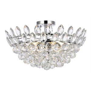 Elegant Lighting Emilia 20&quot Iron and Crystal Flush Mount in Chrome