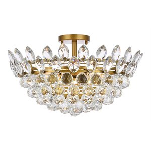 Elegant Lighting Emilia 20&quot Iron and Crystal Flush Mount in Brass