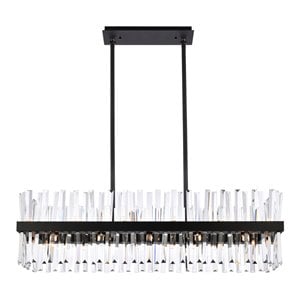 Elegant Lighting Serephina 42&quot Rectangle Iron Crystal Chandelier Light in Black