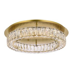 Elegant Lighting Monroe 22&quot Metal and Crystal LED Single Flush Mount in Gold