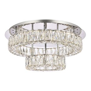 Elegant Lighting Monroe 22&quot Metal and Crystal LED Double Flush Mount in Chrome