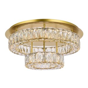 Elegant Lighting Monroe 22&quot Metal and Crystal LED Double Flush Mount in Gold