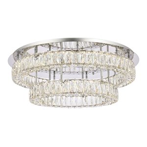 Elegant Lighting Monroe 30&quot Metal and Crystal LED Double Flush Mount in Chrome