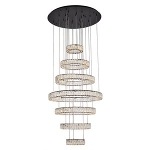 Elegant Lighting Monroe 34&quot Metal & Crystal LED Seven Ring Chandelier in Black