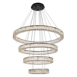 Elegant Lighting Monroe 41&quot Metal & Crystal LED Four Ring Chandelier in Black