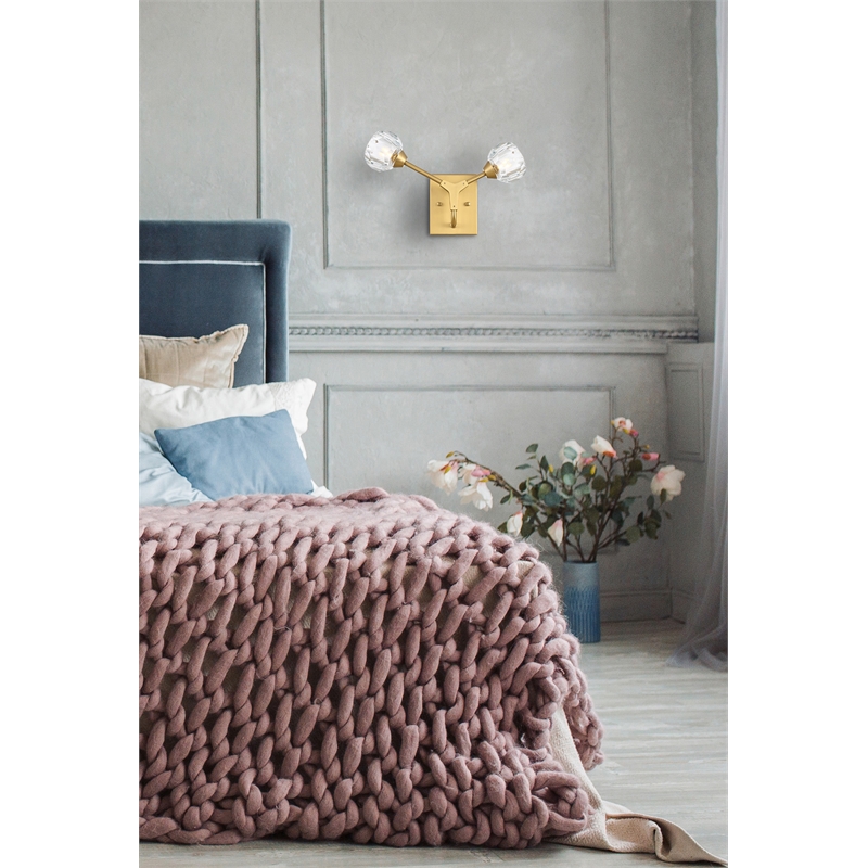 Elegant Lighting Zayne 2-Light Modern Crystal Wall Sconce in Gold