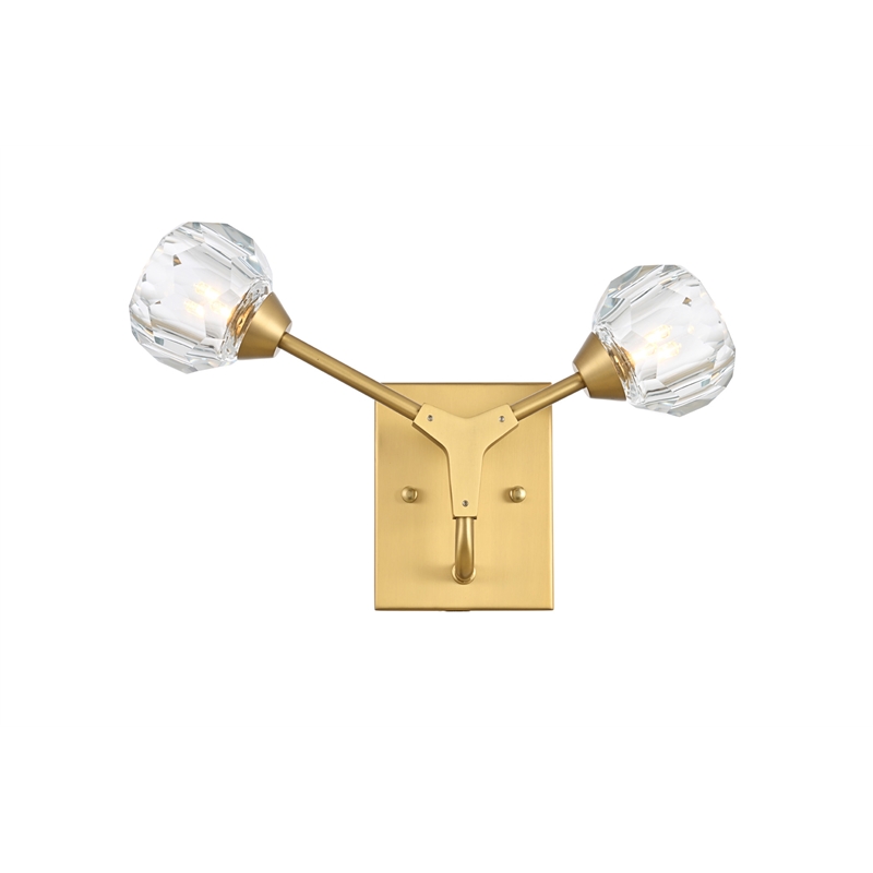Elegant Lighting Zayne 2-Light Modern Crystal Wall Sconce in Gold