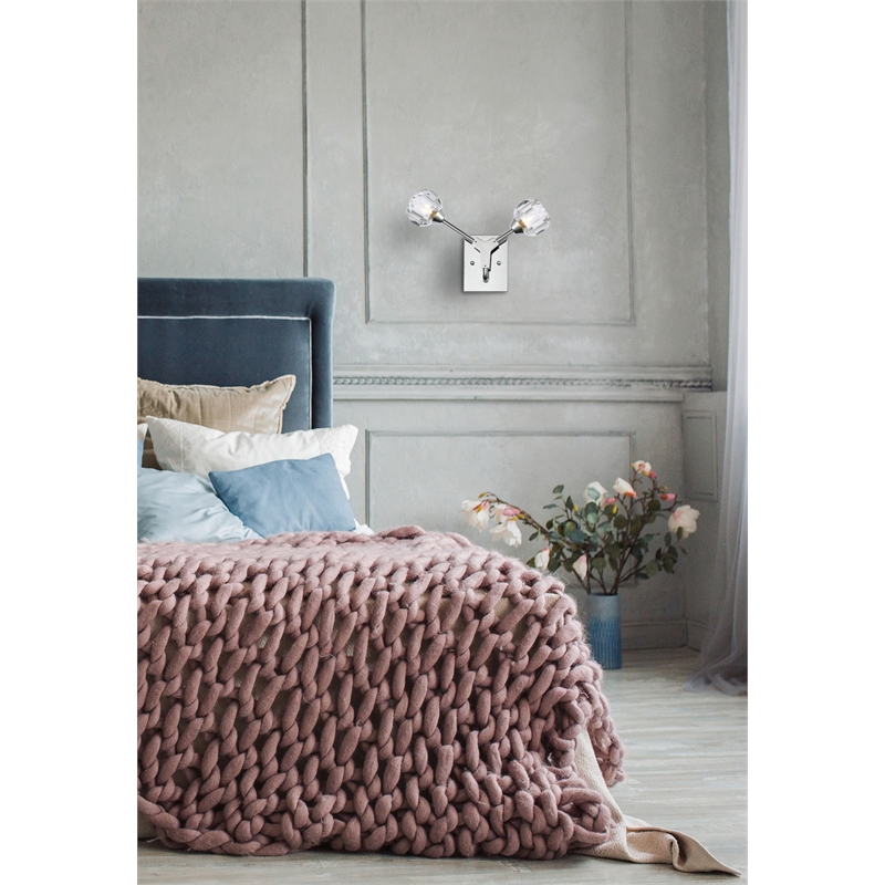 Elegant Lighting Zayne 2-Light Crystal/Iron Wall Sconce in Chrome