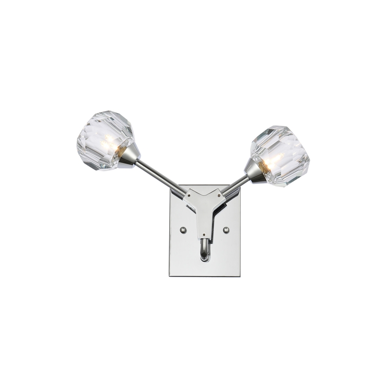 Elegant Lighting Zayne 2-Light Crystal/Iron Wall Sconce in Chrome