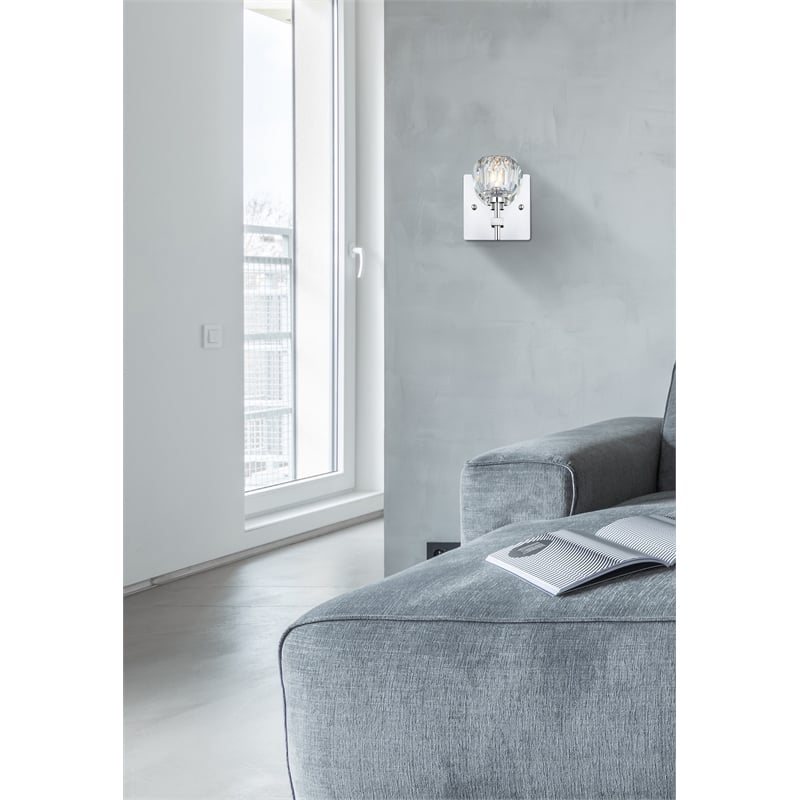 Elegant Lighting Graham 1-Light Crystal/Iron Wall Sconce in Chrome