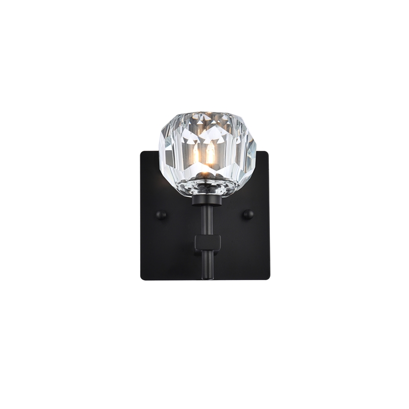 Elegant Lighting Graham 1-Light Crystal/Iron Wall Sconce in Black