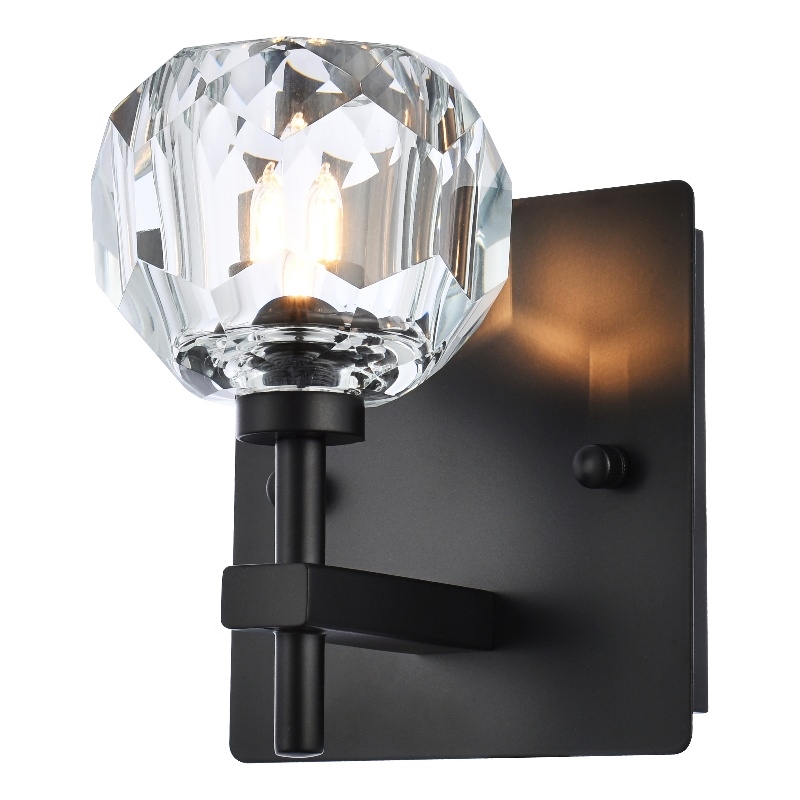 Elegant Lighting Graham 1-Light Crystal/Iron Wall Sconce in Black