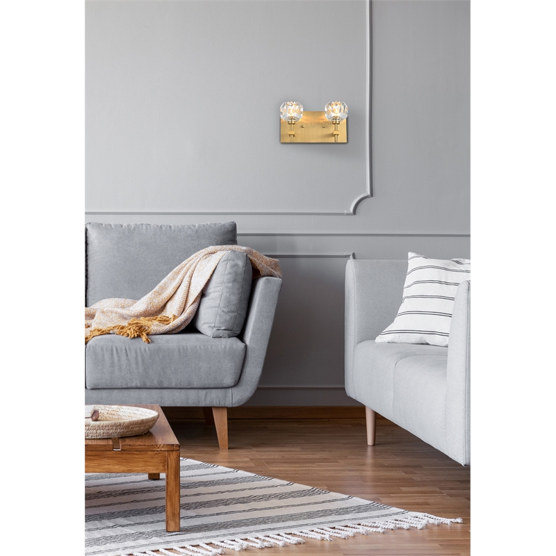 Elegant Lighting Graham 2-Light Modern Crystal Wall Sconce in Gold