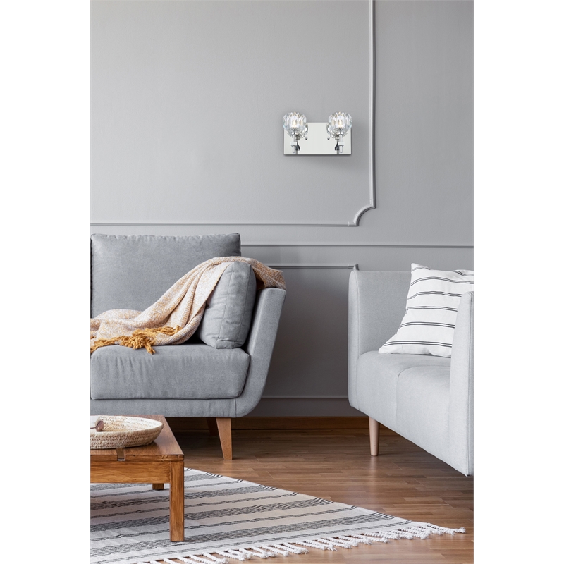Elegant Lighting Graham 2-Light Crystal/Iron Wall Sconce in Chrome