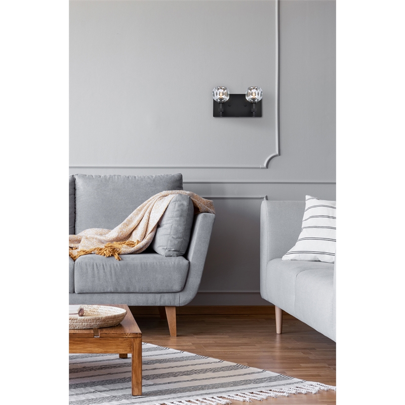 Elegant Lighting Graham 2-Light Crystal/Iron Wall Sconce in Black