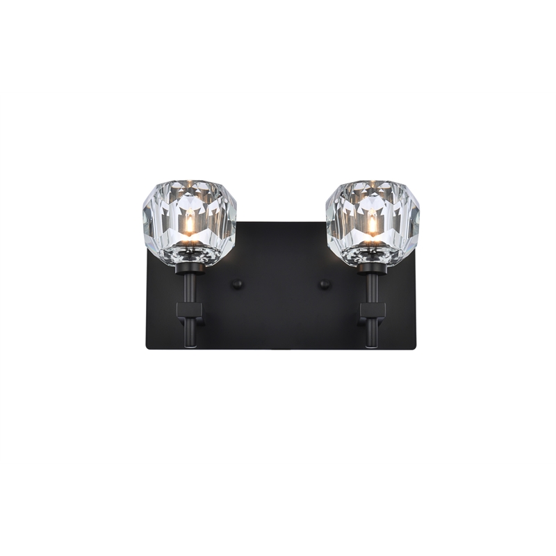 Elegant Lighting Graham 2-Light Crystal/Iron Wall Sconce in Black