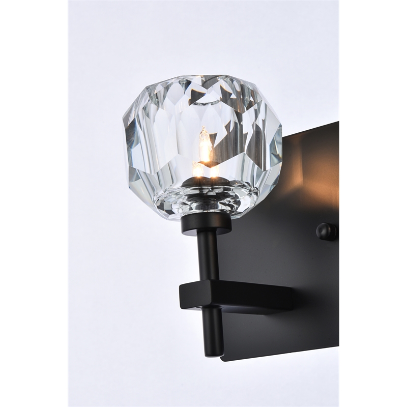 Elegant Lighting Graham 2-Light Crystal/Iron Wall Sconce in Black