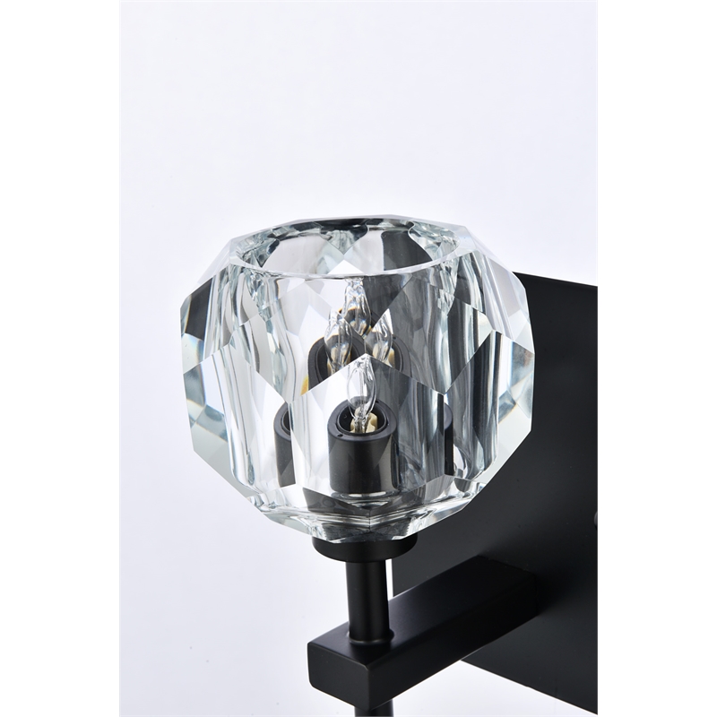 Elegant Lighting Graham 2-Light Crystal/Iron Wall Sconce in Black