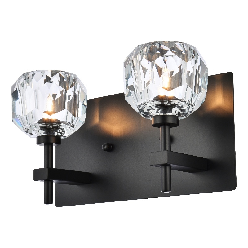 Elegant Lighting Graham 2-Light Crystal/Iron Wall Sconce in Black
