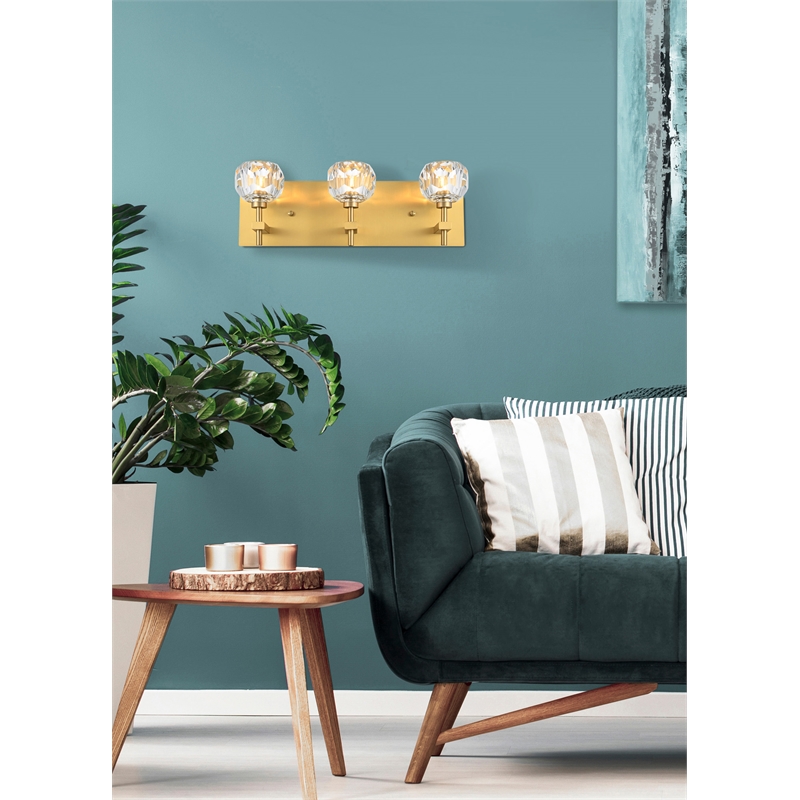 Elegant Lighting Graham 3-Light Modern Crystal Wall Sconce in Gold