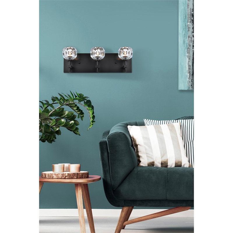 Elegant Lighting Graham 3-Light Crystal/Iron Wall Sconce in Black