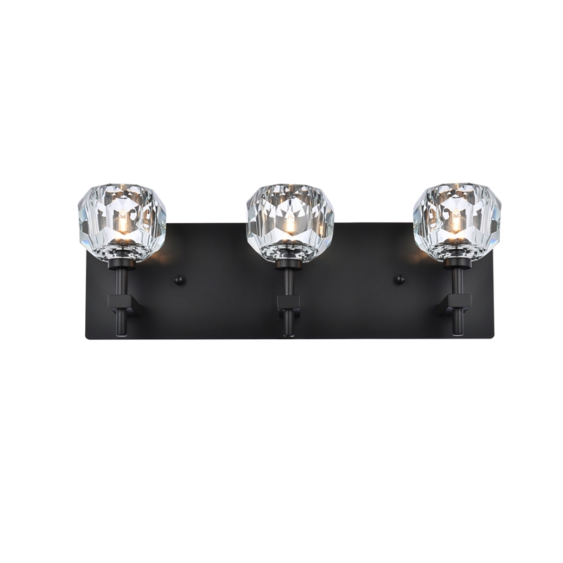 Elegant Lighting Graham 3-Light Crystal/Iron Wall Sconce in Black