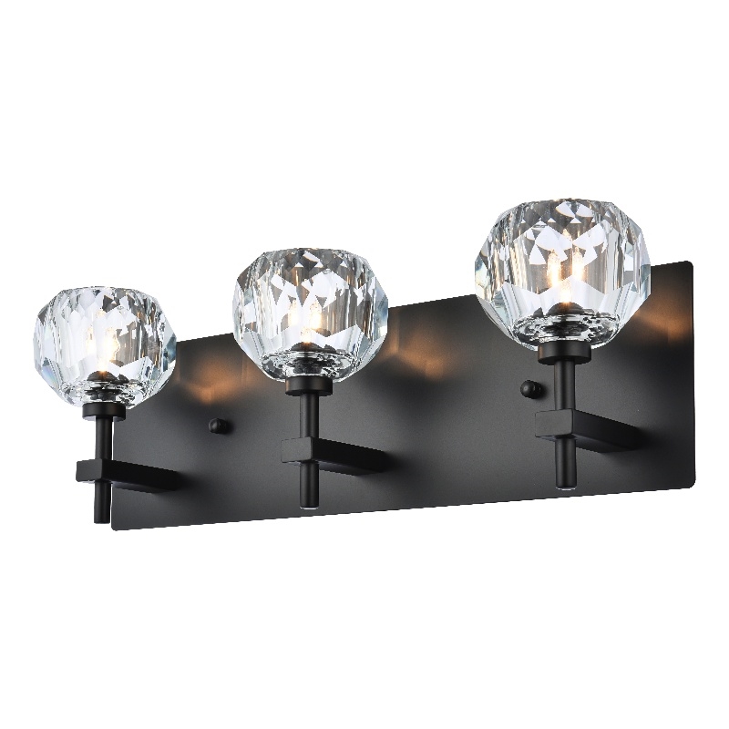 Elegant Lighting Graham 3-Light Crystal/Iron Wall Sconce in Black