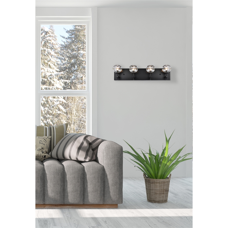 Elegant Lighting Graham 4-Light Crystal/Iron Wall Sconce in Black