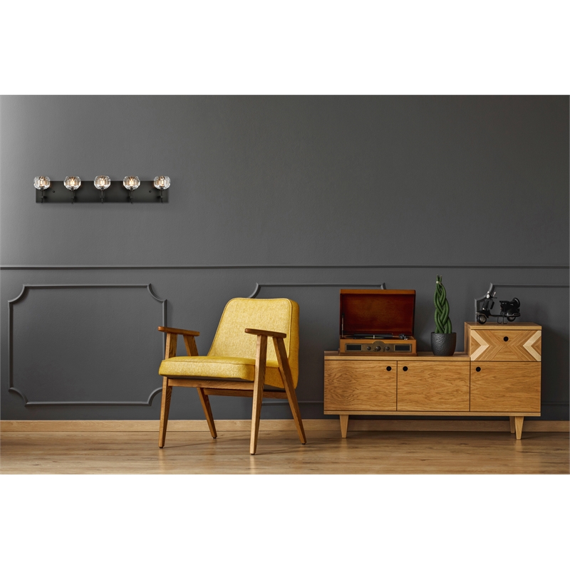 Elegant Lighting Graham 5-Light Crystal/Iron Wall Sconce in Black