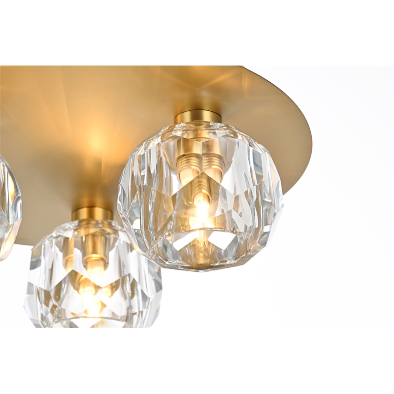 Elegant Lighting Graham 3-Light Crystal/Iron Ceiling Lamp in Gold