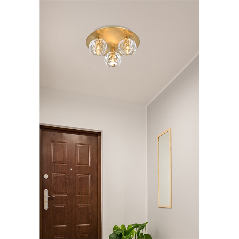 Elegant Lighting Graham 3-Light Crystal/Iron Ceiling Lamp in Gold