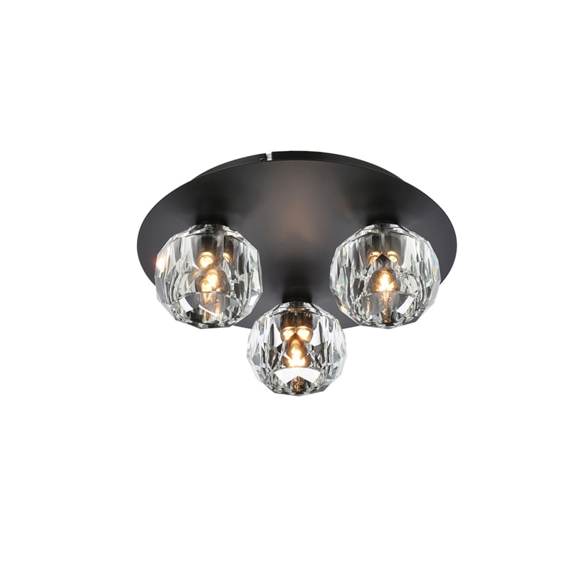 Elegant Lighting Graham 3-Light Crystal/Iron Ceiling Lamp in Black