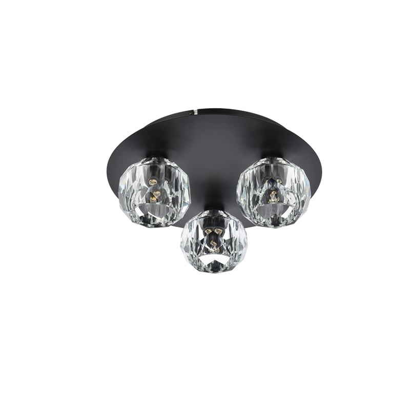 Elegant Lighting Graham 3-Light Crystal/Iron Ceiling Lamp in Black