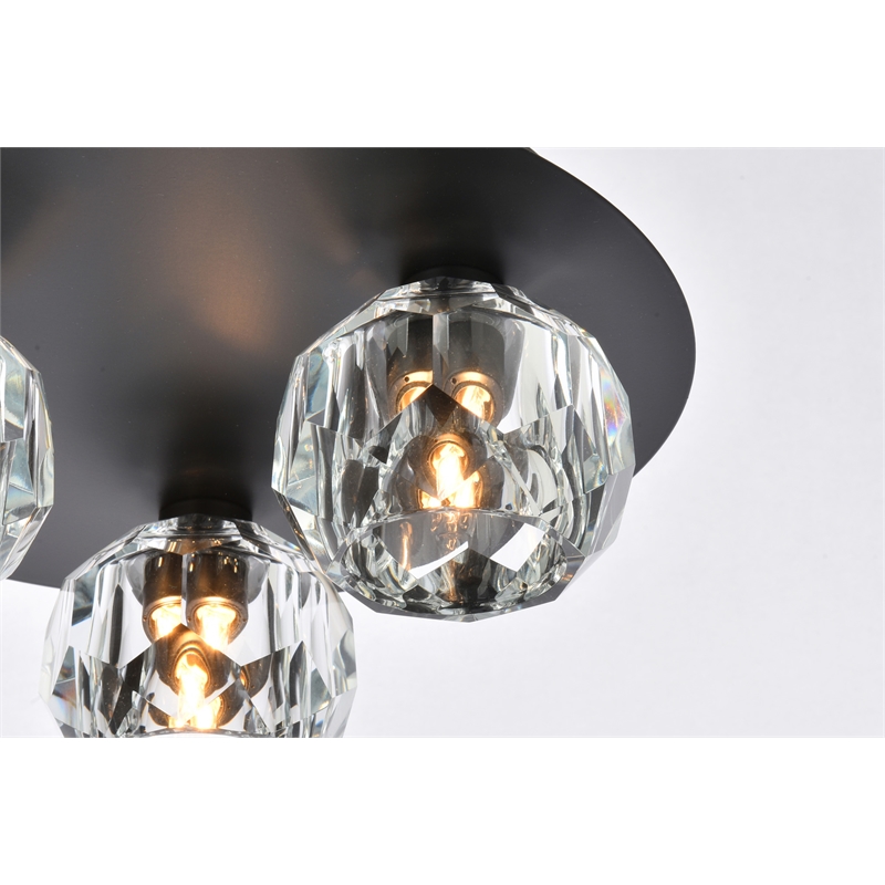 Elegant Lighting Graham 3-Light Crystal/Iron Ceiling Lamp in Black