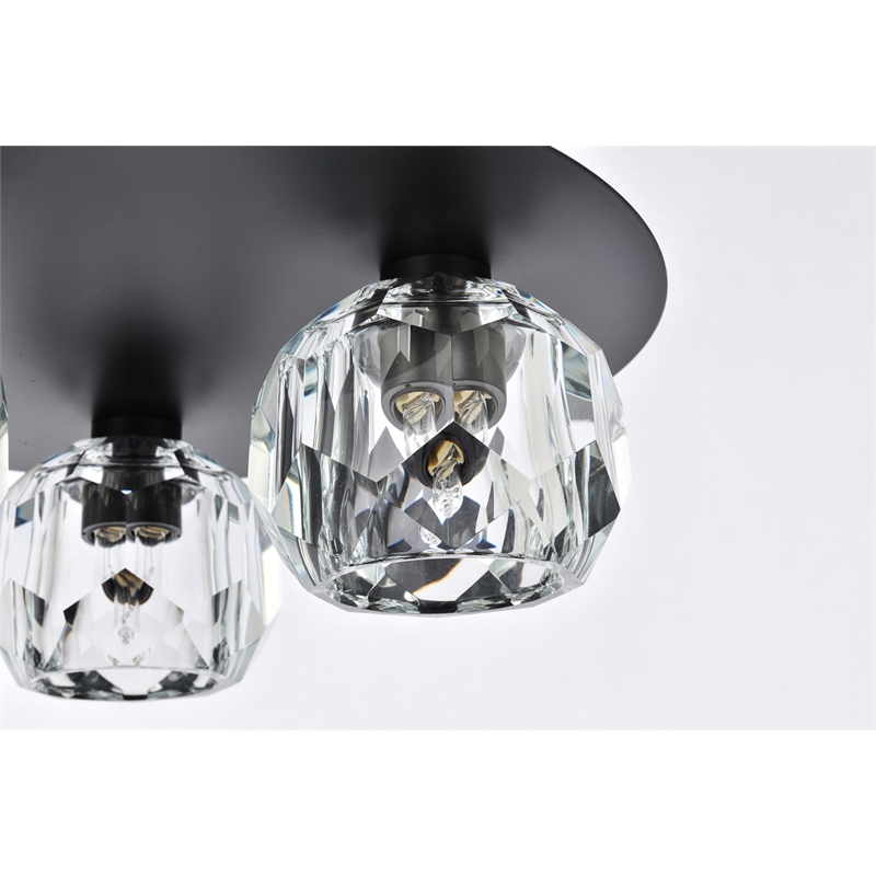 Elegant Lighting Graham 3-Light Crystal/Iron Ceiling Lamp in Black