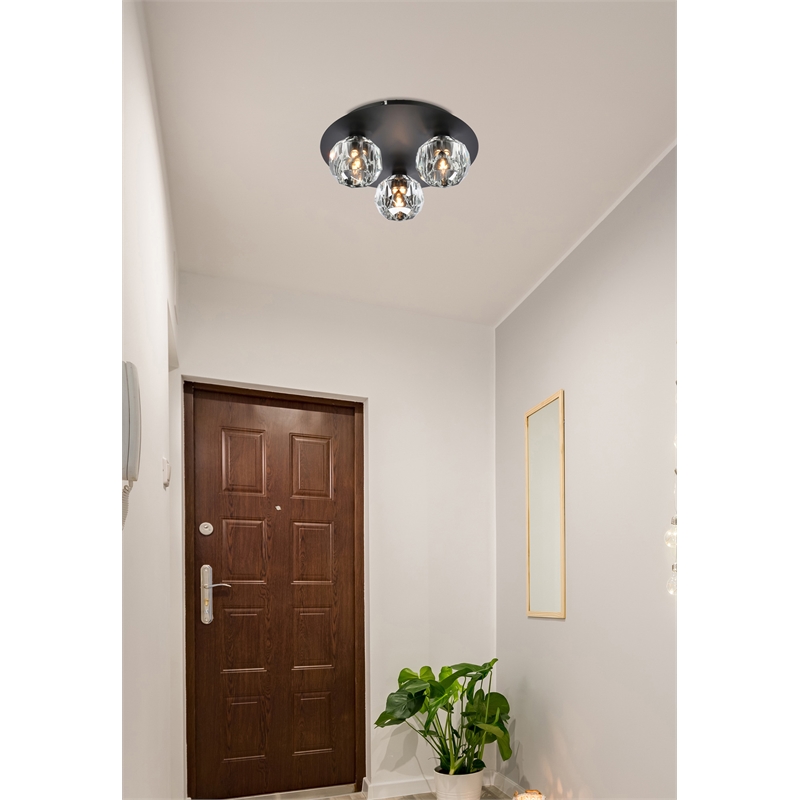 Elegant Lighting Graham 3-Light Crystal/Iron Ceiling Lamp in Black