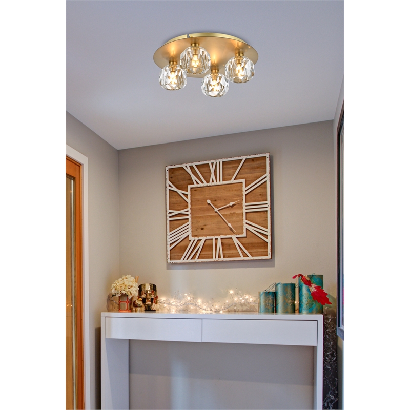Elegant Lighting Graham 4-Light Crystal/Iron Ceiling Lamp in Gold
