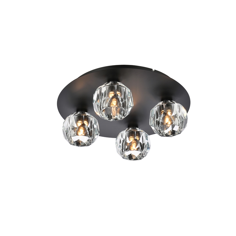 Elegant Lighting Graham 4-Light Crystal/Iron Ceiling Lamp in Black