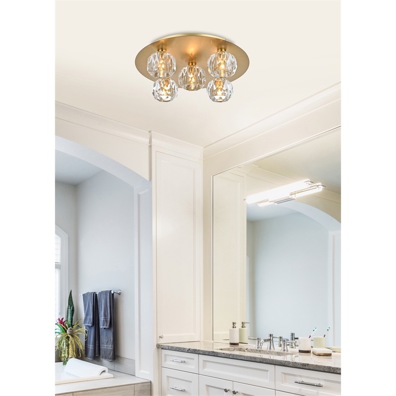 Elegant Lighting Graham 5-Light Crystal/Iron Ceiling Lamp in Gold