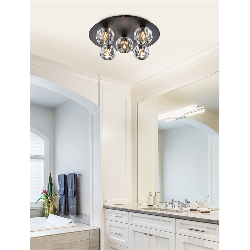 Elegant Lighting Graham 5-Light Crystal/Iron Ceiling Lamp in Black