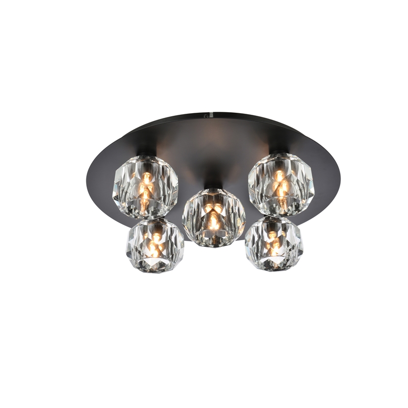 Elegant Lighting Graham 5-Light Crystal/Iron Ceiling Lamp in Black